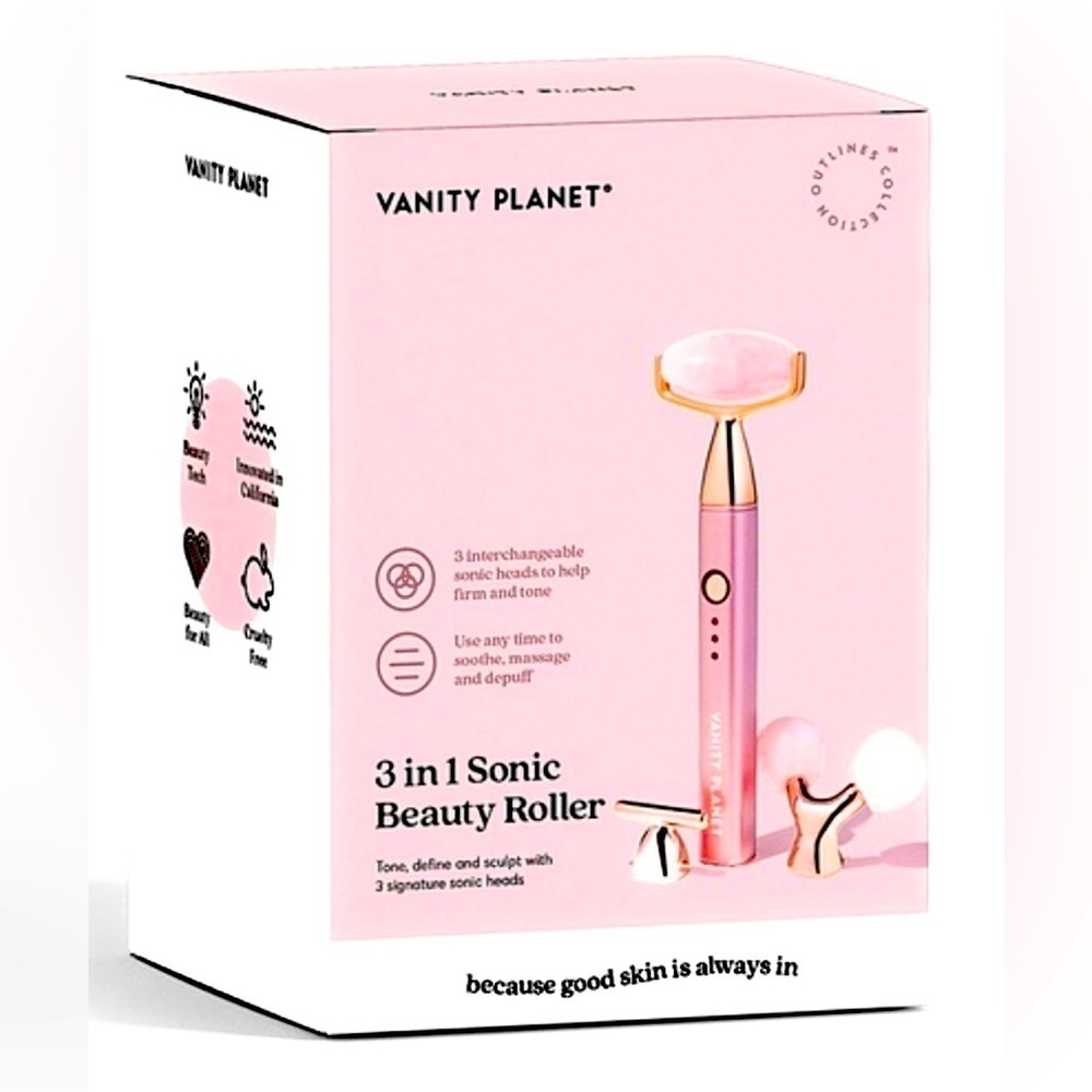 3-in-1 Sonic  Rose Quartz Beauty Roller from Vanity Planet.